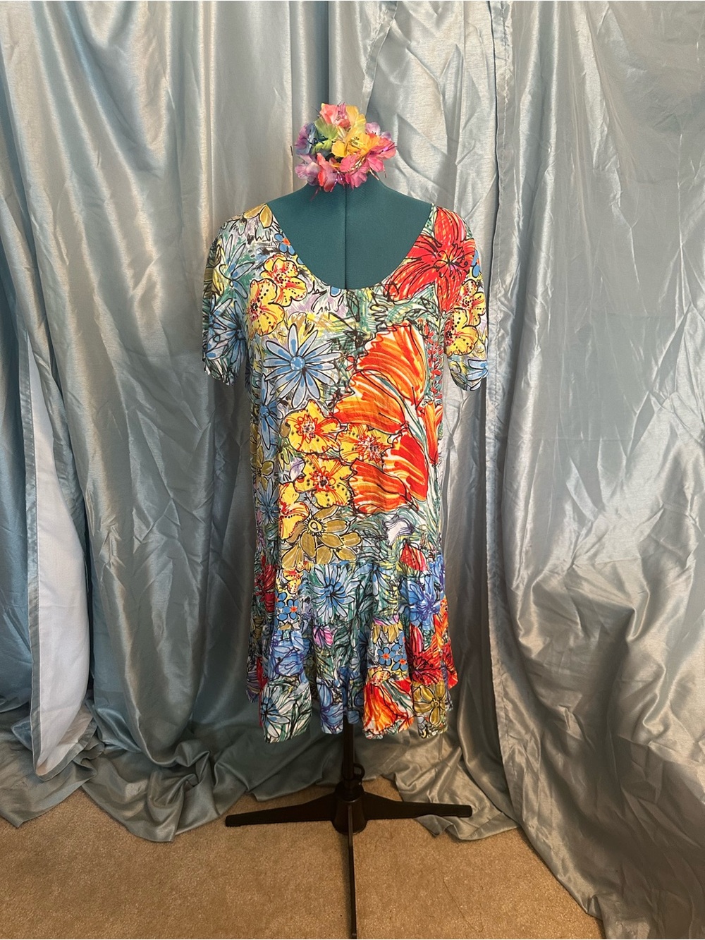 Jams World Multicolor Floral Print Top - Bright Orange, Red, Blue, Green